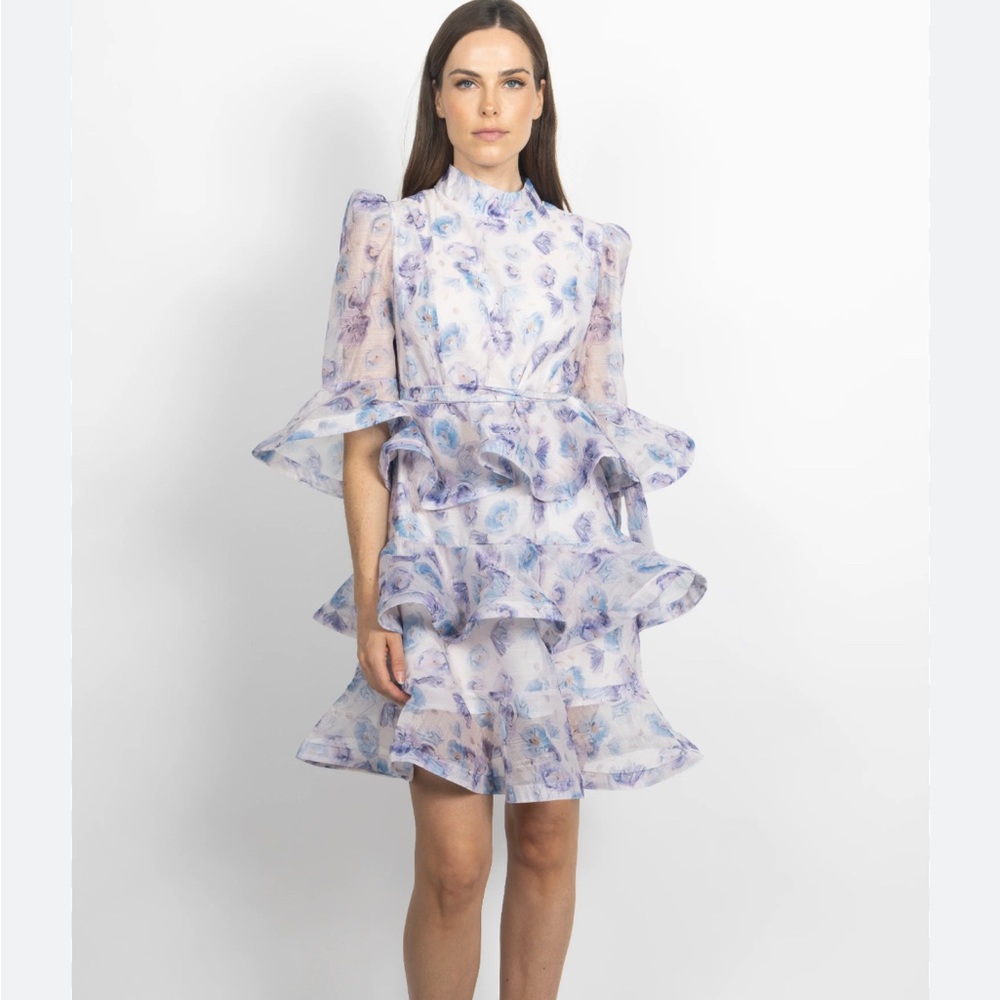 Printed tiered mini dress